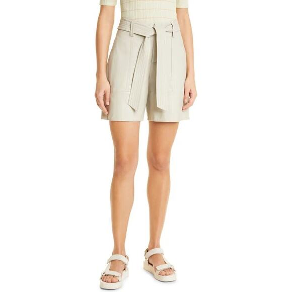 VINCE Womens 100% Lamb Leather Belted Shorts Size 12 In Light Dove New NWT - Picture 7 of 16